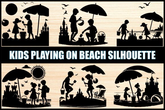 Download Kids Beach Play Silhouette Vector Set - Premium Resources